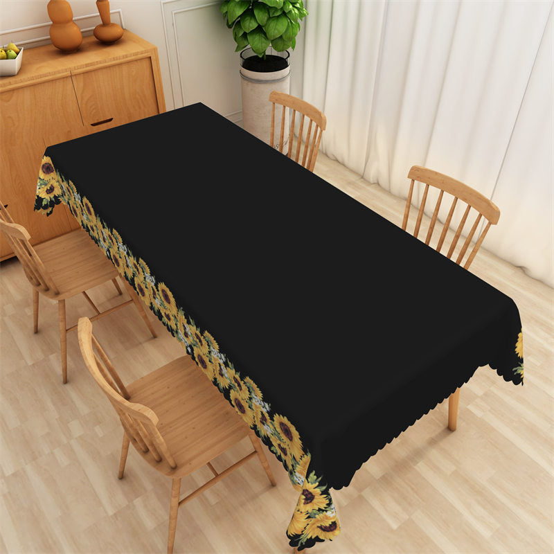 Lofaris Simple Black And Sunflowers Pattern Edge Tablecloth