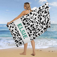 Lofaris Simple Black White Pattern Personalized Name Beach Towel