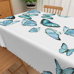 Lofaris Simple Blue Butterflies Boho White Washable Tablecloth