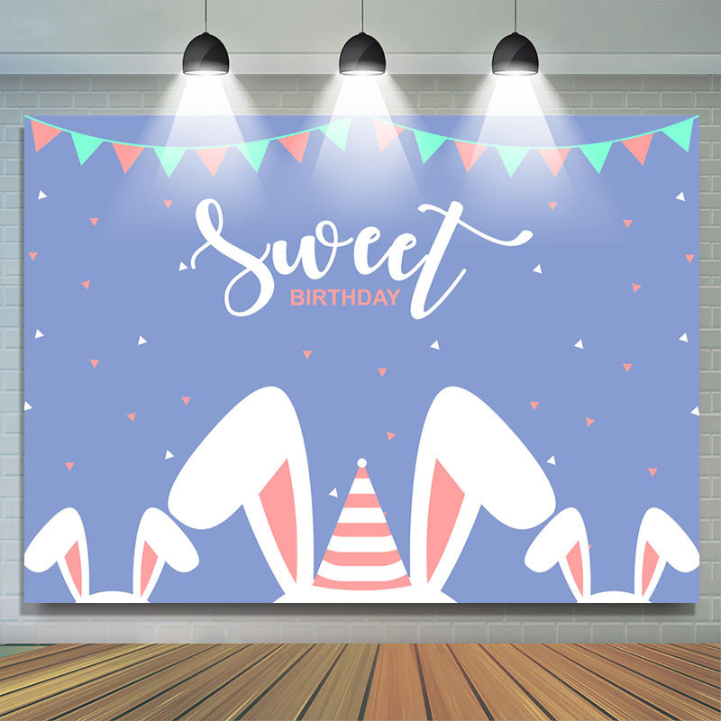 Lofaris Simple Blue Cute Rabbit Ears Sweet Birthday Backdrop