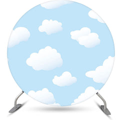 Lofaris Simple Blue Sky White Cloud Circle Birthday Backdrop