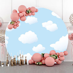 Lofaris Simple Blue Sky White Cloud Circle Birthday Backdrop