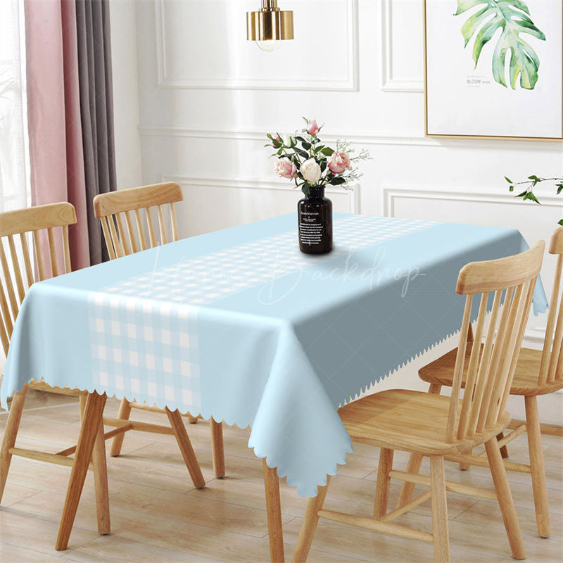 Lofaris Simple Blue White Checkered Rectangle Tablecloth