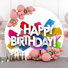 Lofaris Simple Colorful Happy Birthday Round Backdrop Cover