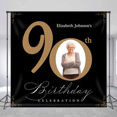 Lofaris Simple Custom Photo Gold Black Birthday Backdrop