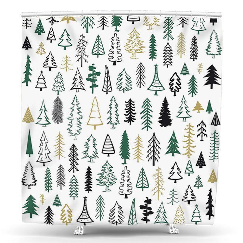 Lofaris Simple Forest Green White Christmas Tree Shower Curtain