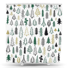 Lofaris Simple Forest Green White Christmas Tree Shower Curtain