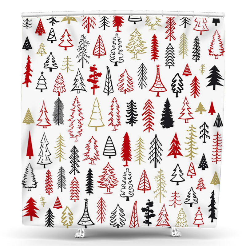 Lofaris Simple Forest Red Christmas Tree Shower Curtain