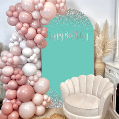 Lofaris Simple Glitter Diamond Blue Happy Birthday Arch Backdrop