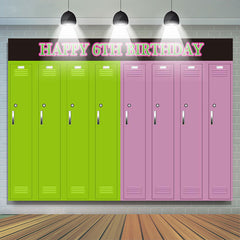 Lofaris Simple Green Pink Locker Happy 6Th Birthday Backdrop