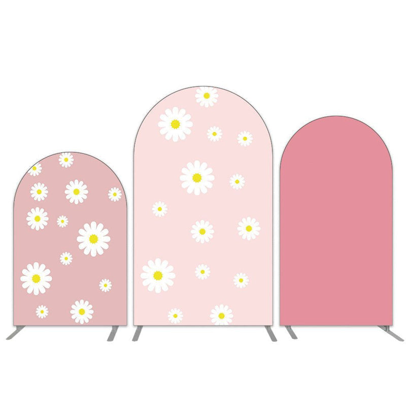 Lofaris Simple Groovy White Flowers Pink Arch Backdrop Kit