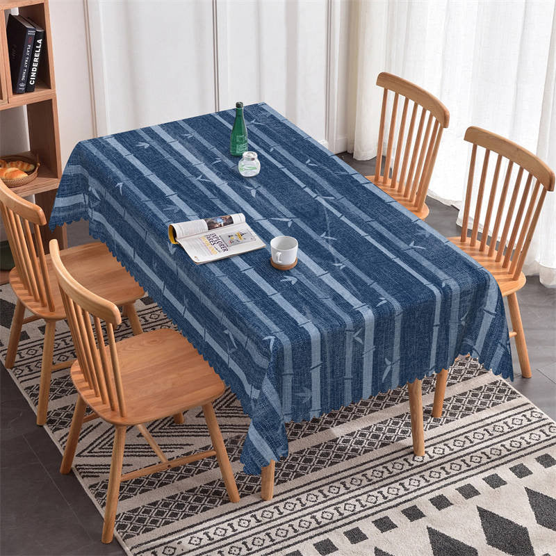 Lofaris Simple Indigo Bamboo Rectangle Tablecloth For Decor