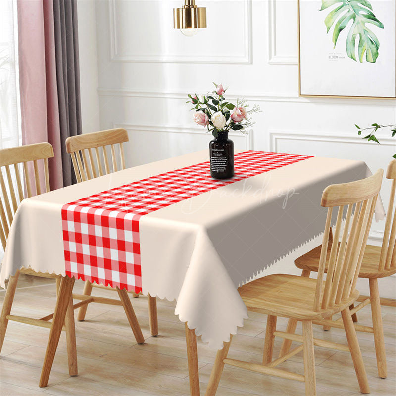 Lofaris Simple Red White Plaid Beige Rectangle Tablecloth