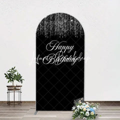 Lofaris Simple Silver Sparkling Black Arch Birthday Backdrop