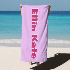 Lofaris Simple Solid Pink Custom Name Summer Beach Towel