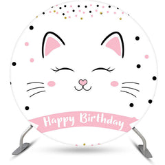 Lofaris Simple Sweet White Cat Dots Round Birthday Backdrop