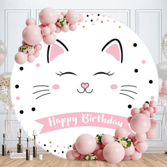 Lofaris Simple Sweet White Cat Dots Round Birthday Backdrop