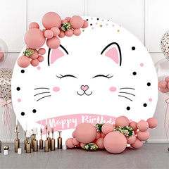 Lofaris Simple Sweet White Cat Dots Round Birthday Backdrop