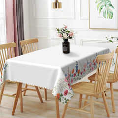 Lofaris Simple White And Floral Fringe Elegant Tablecloth