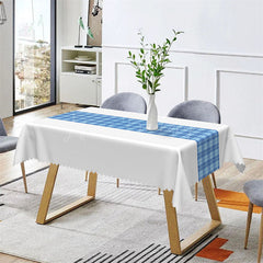 Lofaris Simple White Blue Checkered Rectangle Tablecloth