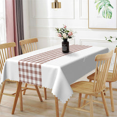 Lofaris Simple White Brown Checkered Rectangle Tablecloth