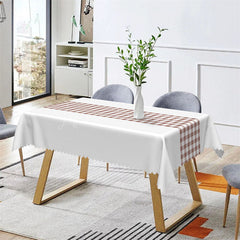 Lofaris Simple White Brown Checkered Rectangle Tablecloth