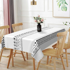 Lofaris Simple White Geometric Lines Rectangle Tablecloth