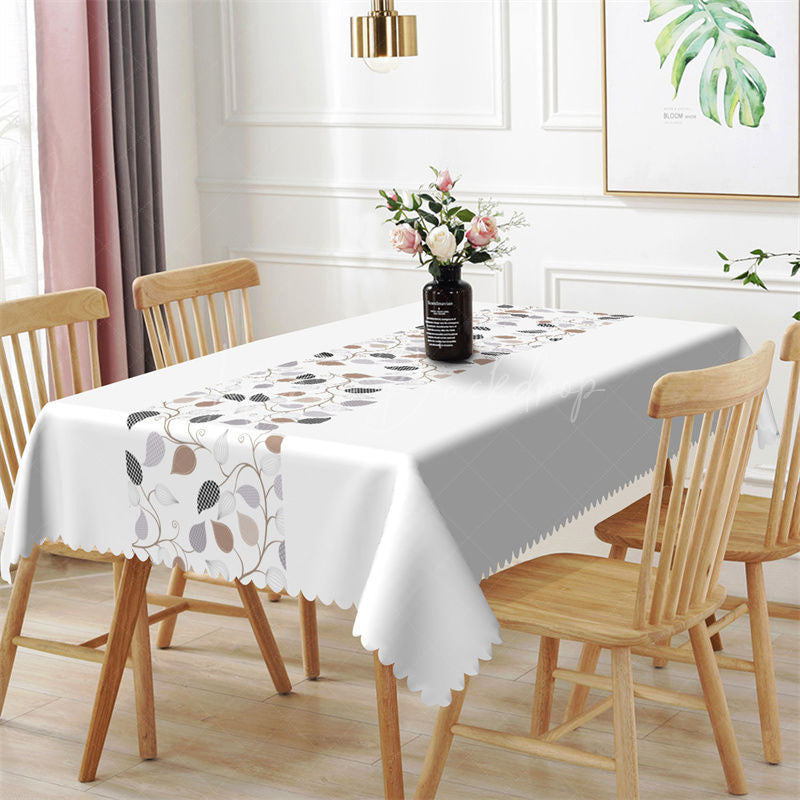 Lofaris Simple White Plant Leaf Spring Rectangle Tablecloth