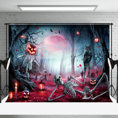 Lofaris Skeleton Eagle Pumpkin Forest Halloween Night Backdrop