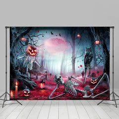 Lofaris Skeleton Eagle Pumpkin Forest Halloween Night Backdrop