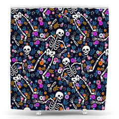 Lofaris Skeleton Halloween Vivid Floral Bathroom Shower Curtain