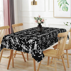 Lofaris Skeleton Pattern Repeat Black Halloween Tablecloth