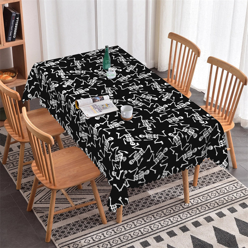 Lofaris Skeleton Pattern Repeat Black Halloween Tablecloth