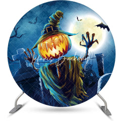 Lofaris Skeleton Pumpkin Moon Night Round Halloween Backdrop