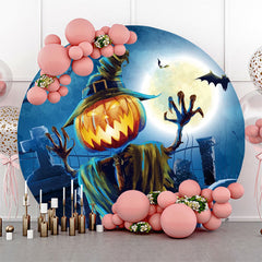 Lofaris Skeleton Pumpkin Moon Night Round Halloween Backdrop