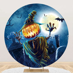 Lofaris Skeleton Pumpkin Moon Night Round Halloween Backdrop