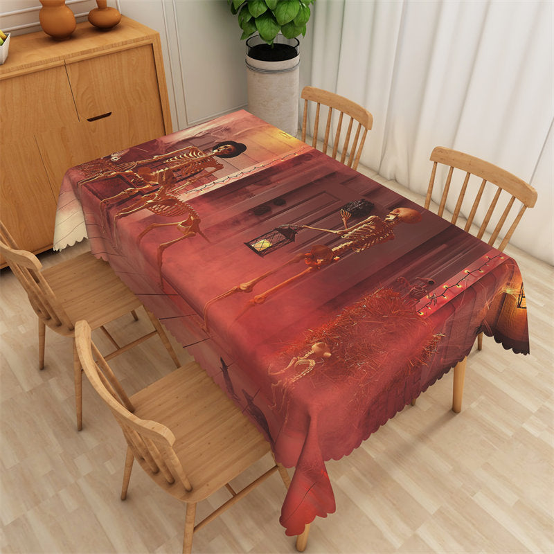 Lofaris Skeleton Red Scared Halloween Waterproof Tablecloth