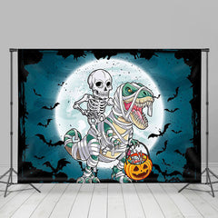 Lofaris Skeleton Riding A Dinosaur Moon Halloween Backdrop