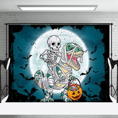 Lofaris Skeleton Riding A Dinosaur Moon Halloween Backdrop