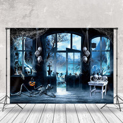 Lofaris Skeleton Scary Moon Haunted House Halloween Backdrop