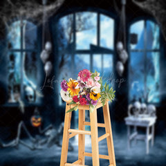 Lofaris Skeleton Scary Moon Haunted House Halloween Backdrop