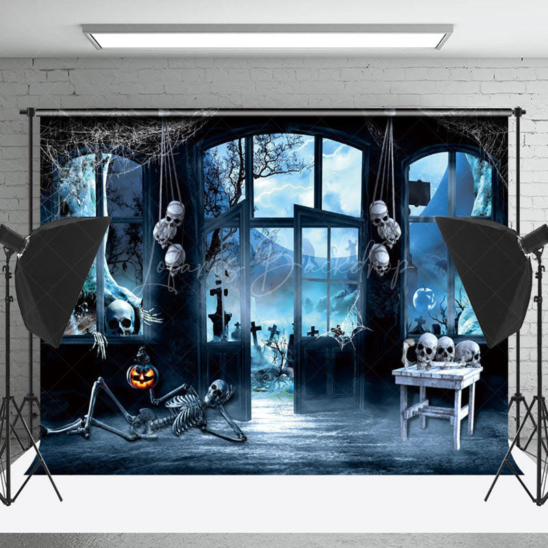 Lofaris Skeleton Scary Moon Haunted House Halloween Backdrop