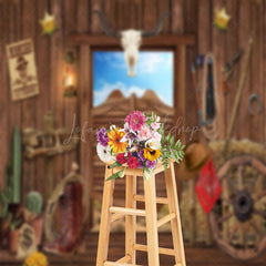 Lofaris Sky Western Cowboy Wooden Door Retro Wall Backdrop