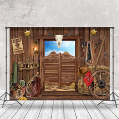 Lofaris Sky Western Cowboy Wooden Door Retro Wall Backdrop