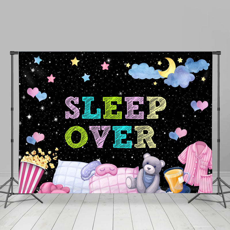 Lofaris Sleep Over Star Sky Teddy Bear Nighty Party Backdrop