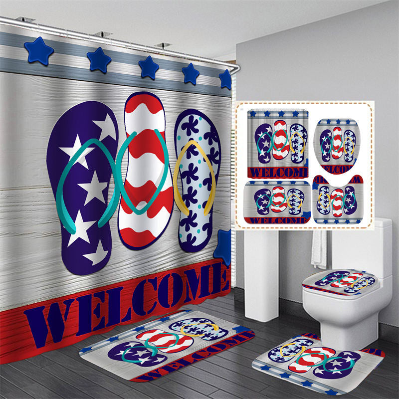 Lofaris Slippers Wood Independence Day Bathtub Shower Curtain