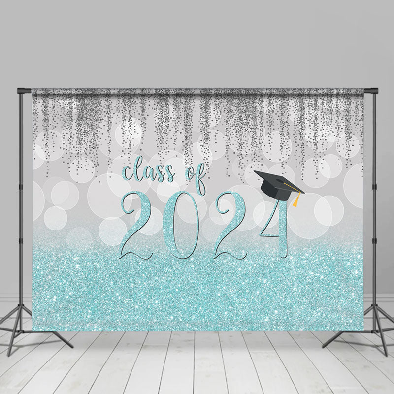 Lofaris Silver Bokeh With Blue Class Of 2024 Glitter Backdrop