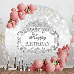 Lofaris Sliver Glitter Crown Pearl Round Birthday Backdrop