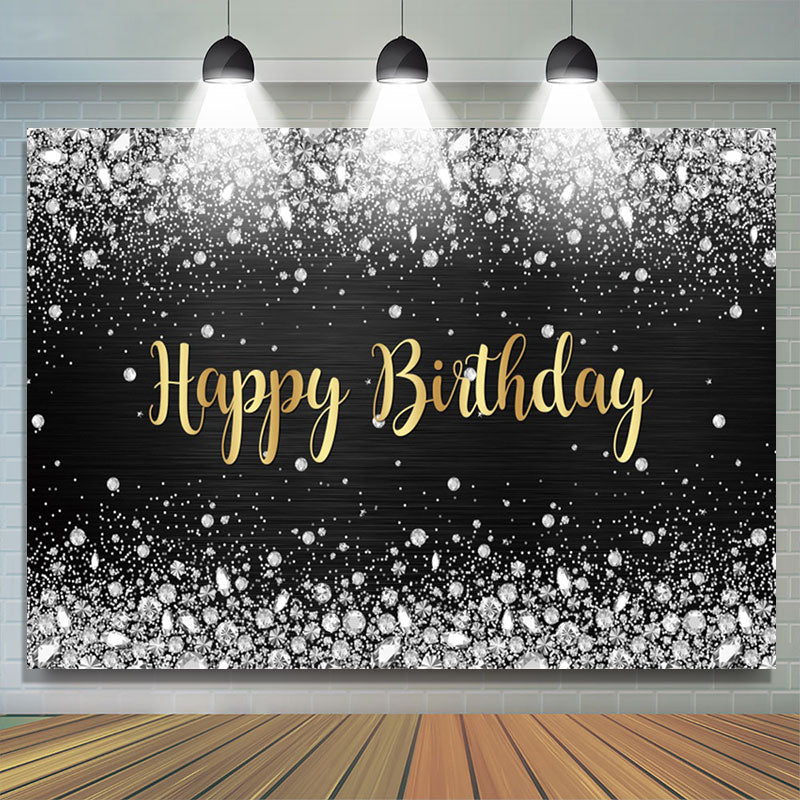 Lofaris Sliver Glitter Diamond Gold Letter Birthday Backdrop