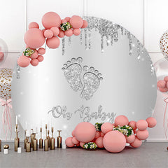 Lofaris Sliver Glitter Footprint Round Baby Shower Backdrop